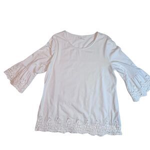Charter Club Blouse Womens Large Lacy Bell 3/4 Sleeves Cottagecore Fairy Top